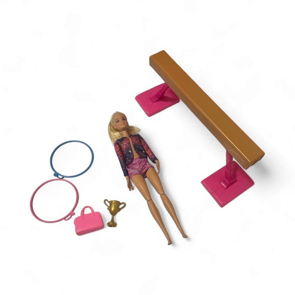 Barbie Doll You Can Be Anything Gymnast Barbie Gymnastics with Beam Set Lot